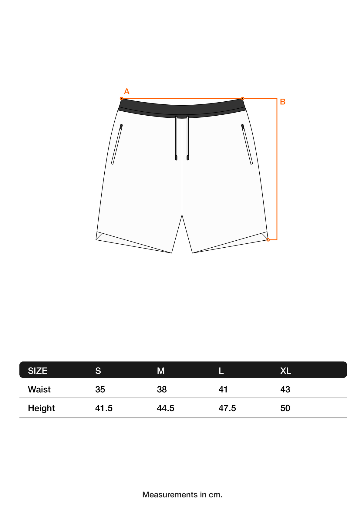 Triumph Shorts – size chart