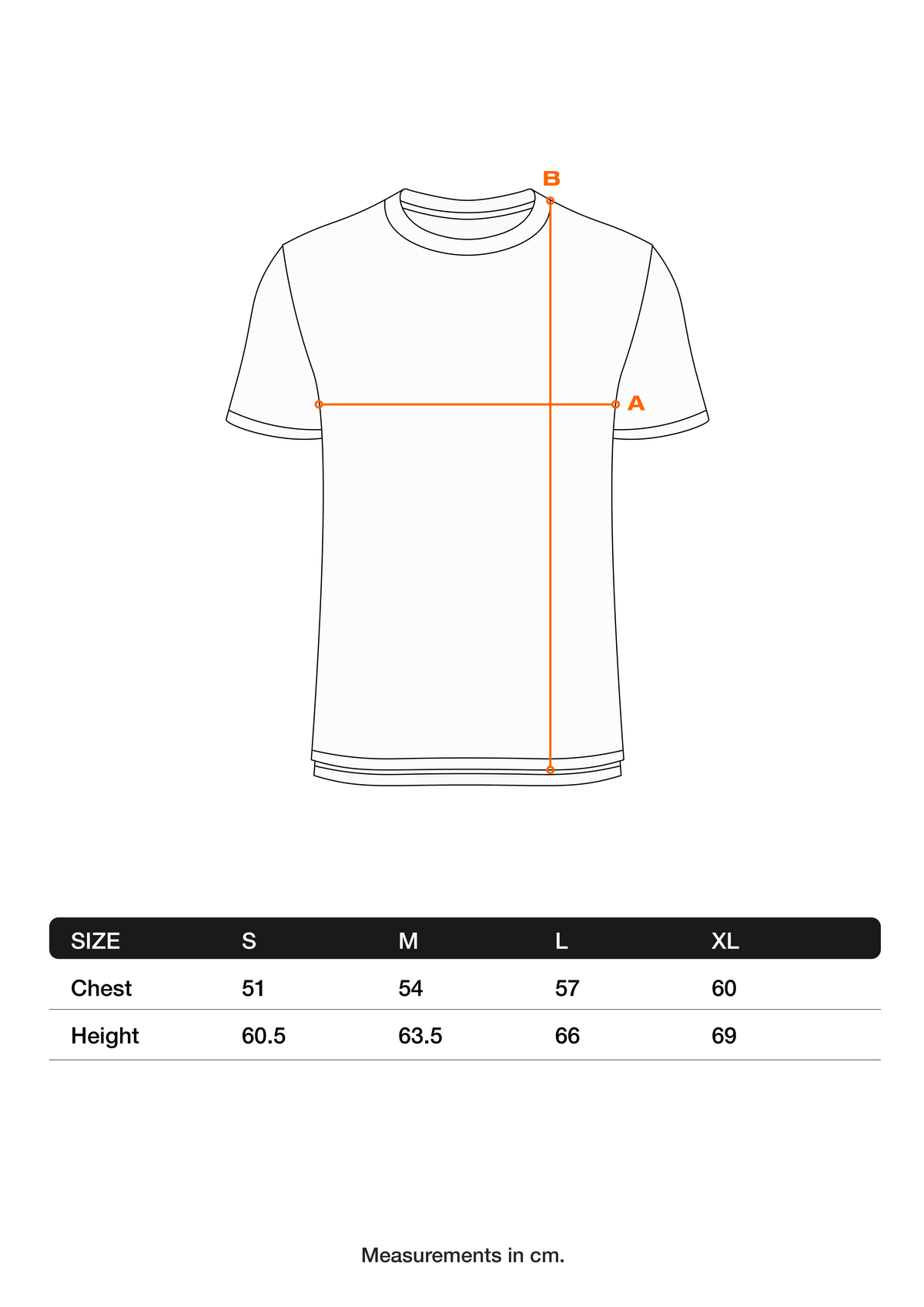 Triumph Tee – size chart